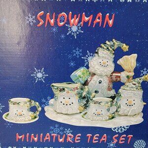 Cracker Barrel Miniature Snowman Tea Set